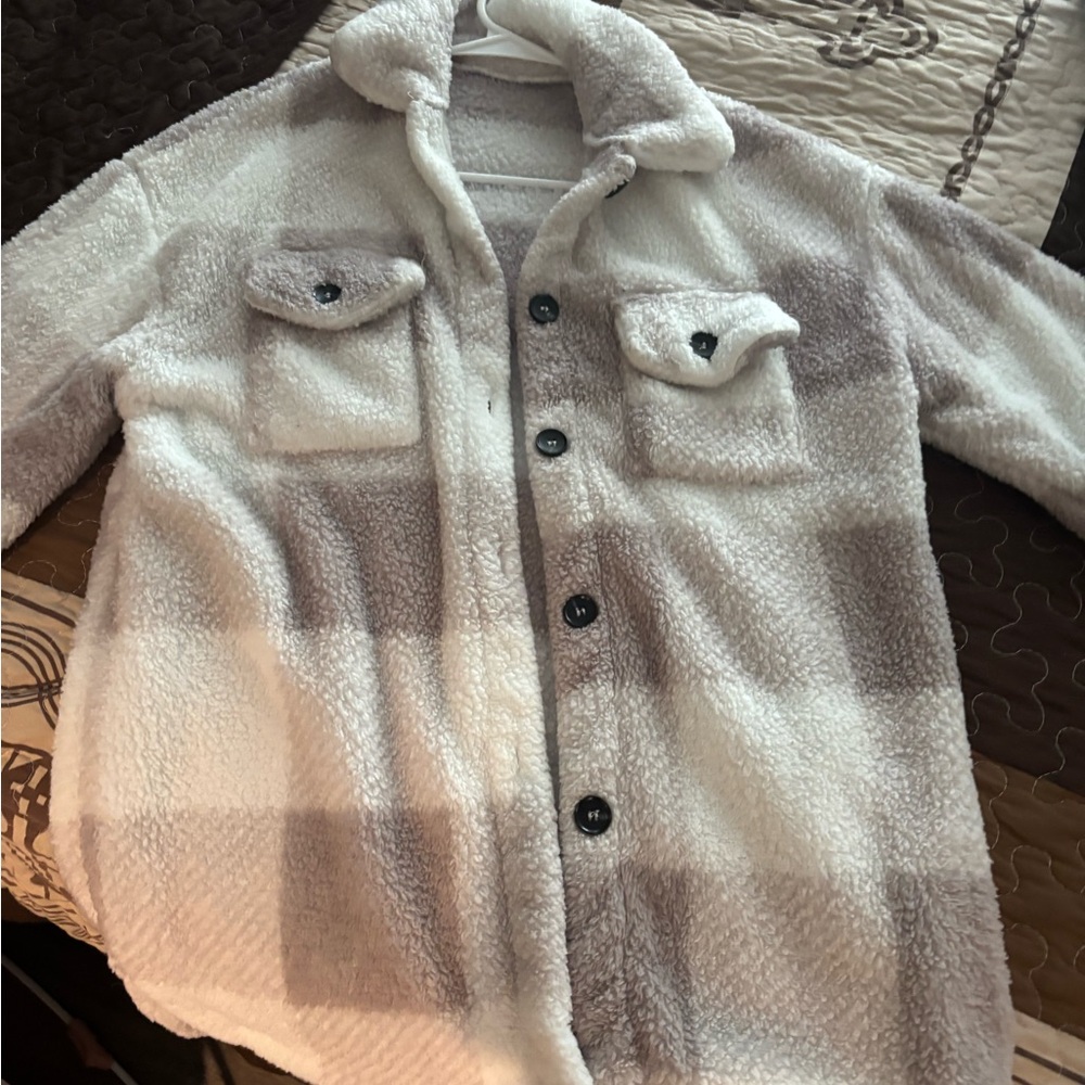 Plaid Fleece Button-Up Jacket